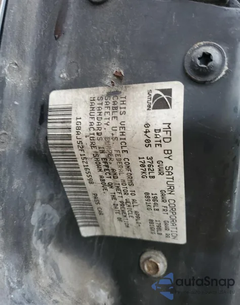 2005 Saturn Ion Level 2 из США, поврежденный, VIN 1G8AJ52F15Z165598